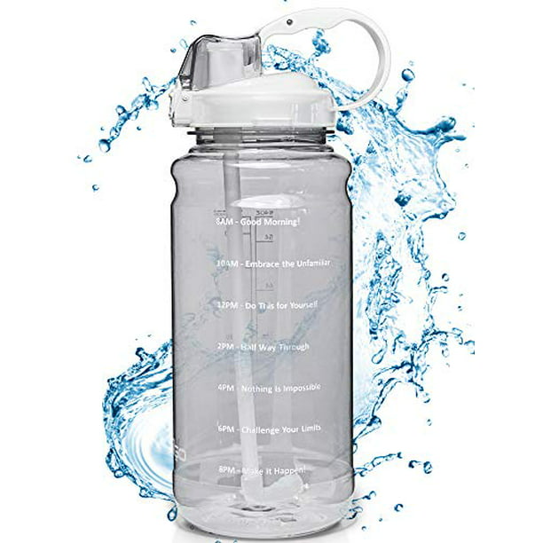 64 OZ Gallon Motivational Water Bottle with Time Marker & Straw-BPA Free Da,Gym 